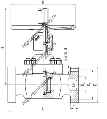 Задвижка короткошиберная трубопроводная маслонаполненная с выдвижным шпинделем АТС-ЗШС DN 50-65 мм, PN 6,3-50,0 МПа